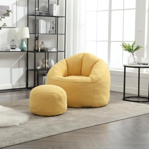 Yellow Memory Foam Bean Bag Chair with Ottoman Q19426