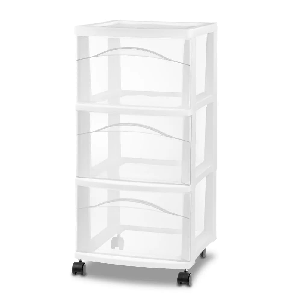 White 3 Tier Portable Plastic Storage Drawer with Wheels K347398