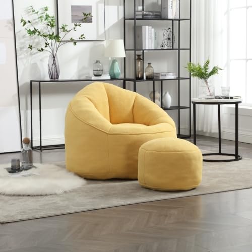 Yellow Memory Foam Bean Bag Chair with Ottoman Q19426