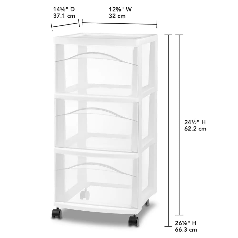 White 3 Tier Portable Plastic Storage Drawer with Wheels K347398