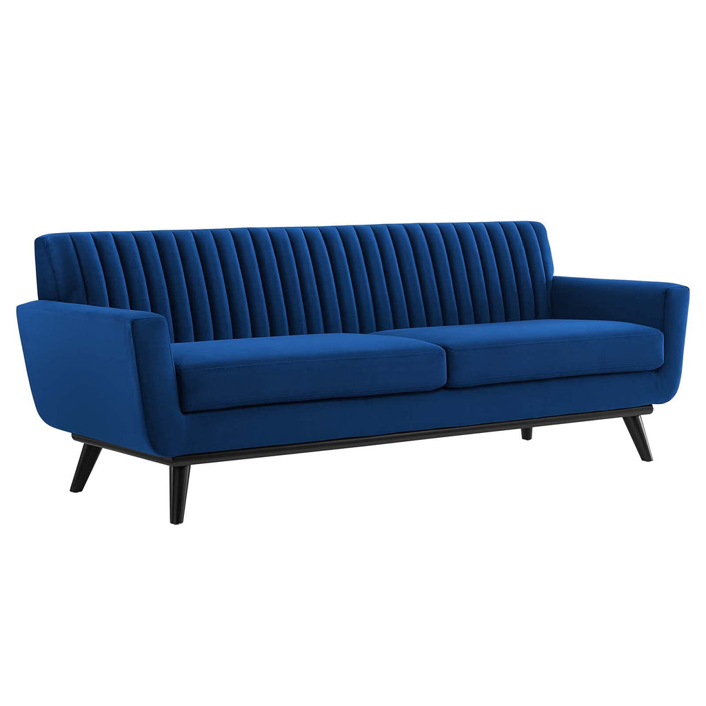 Navy Channel Tufted Performance Velvet Sofa B266