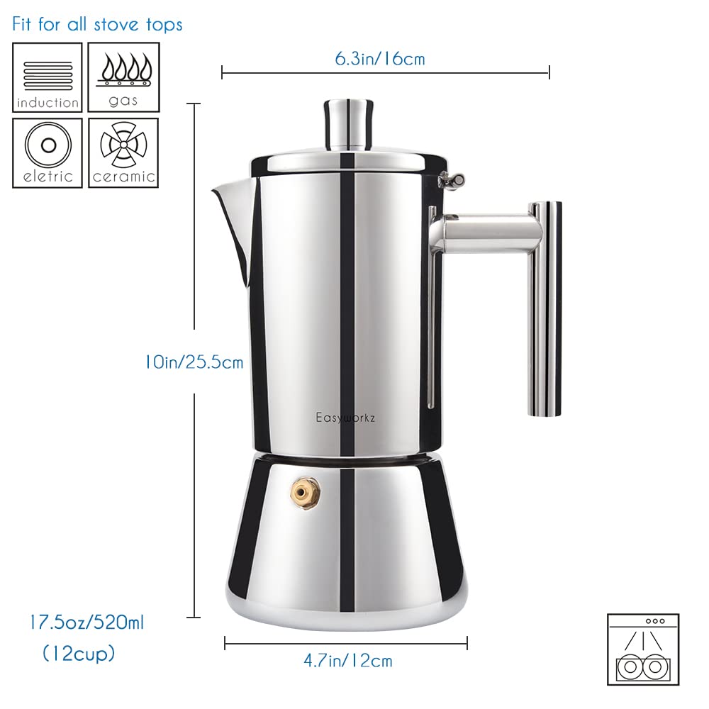 Stainless Steel Stovetop Espresso Maker 12 Cup 17.5 oz Moka Pot R188802