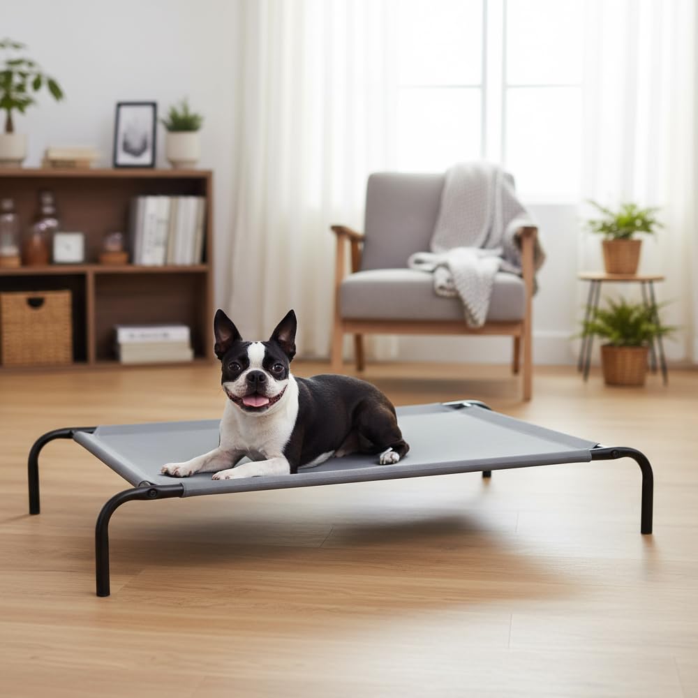 Elevated Dog Bed with Metal Frame, Grey N497417