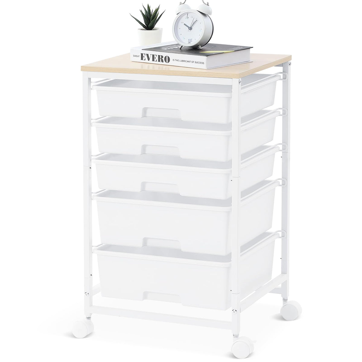 Rolling Cart with 5 Drawers Bright White S67102