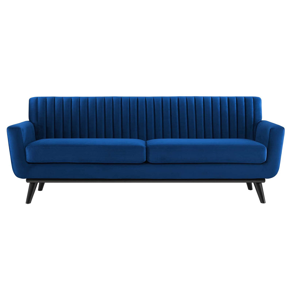 Navy Channel Tufted Performance Velvet Sofa B266