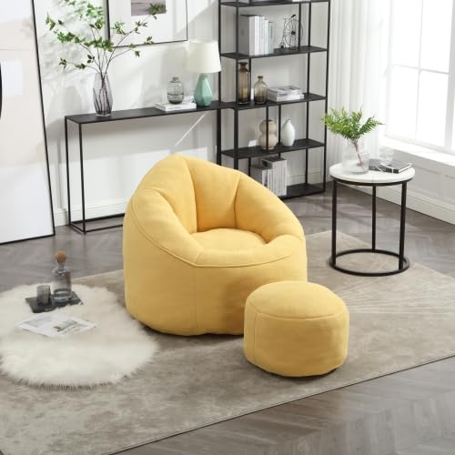 Yellow Memory Foam Bean Bag Chair with Ottoman Q19426