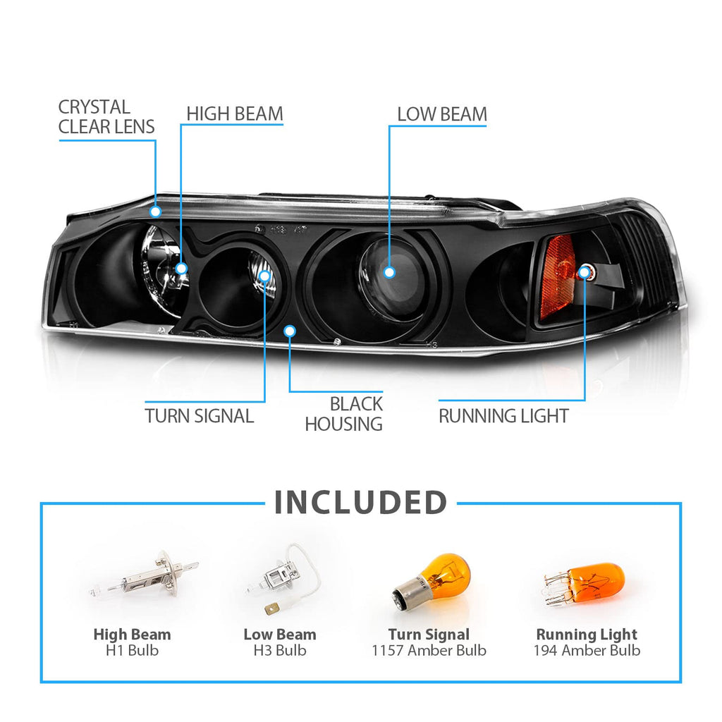 Black Replacement Projector Headlights Set B48794