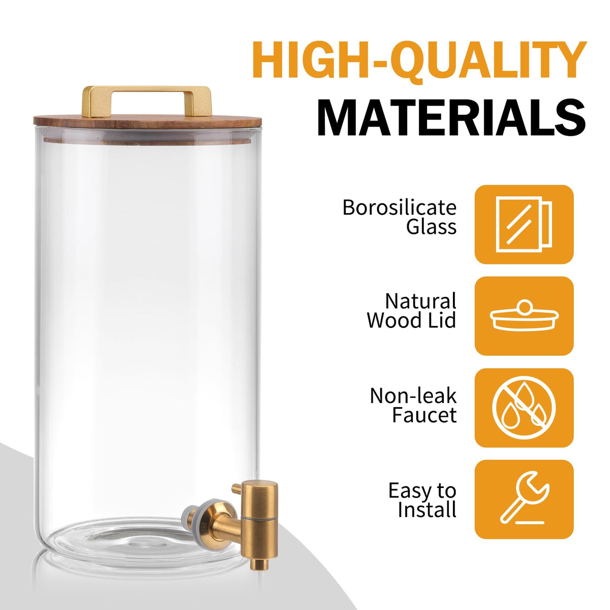 2 PCS 1.5 Gallon Glass Drink Dispenser with Wood Stand and Spigot T452