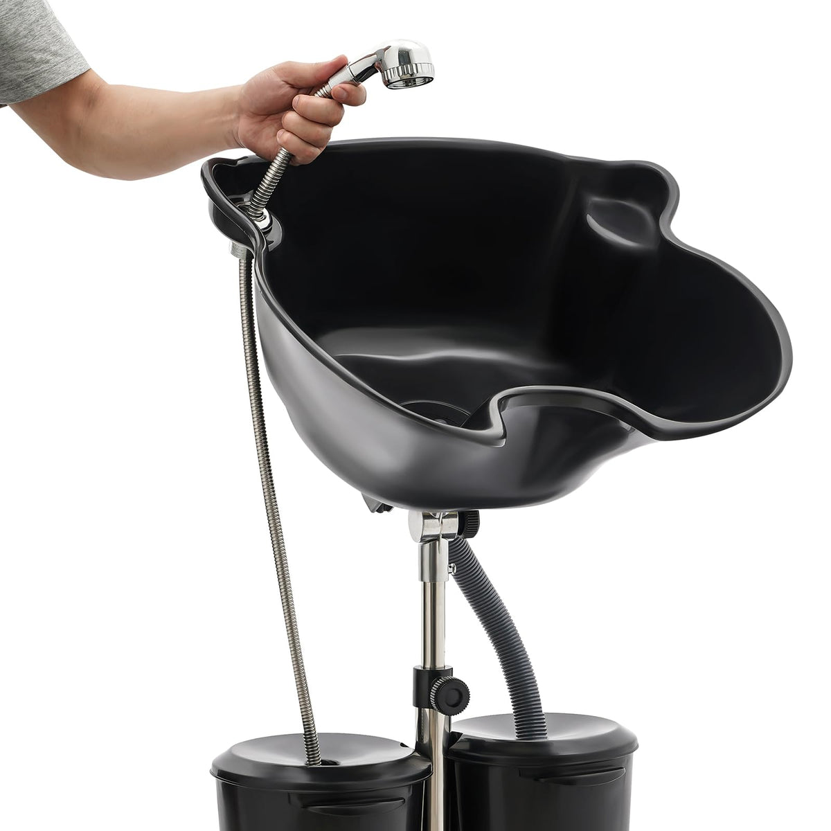 Portable Shampoo Bowl with Dual Buckets and Drain Hoses G6415