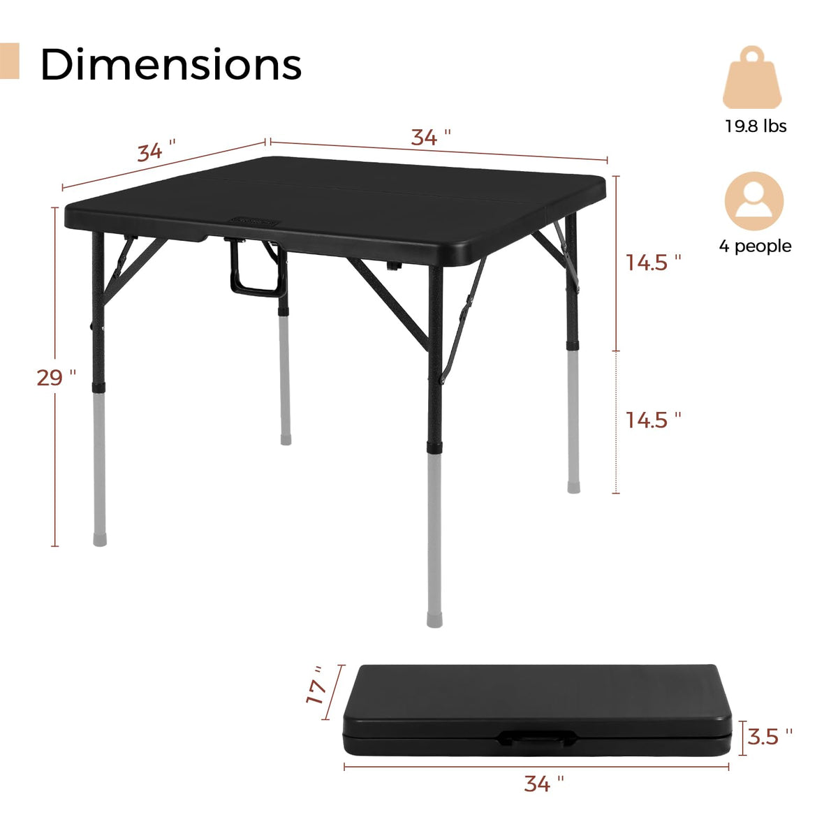 34" Black Folding Card Table W889