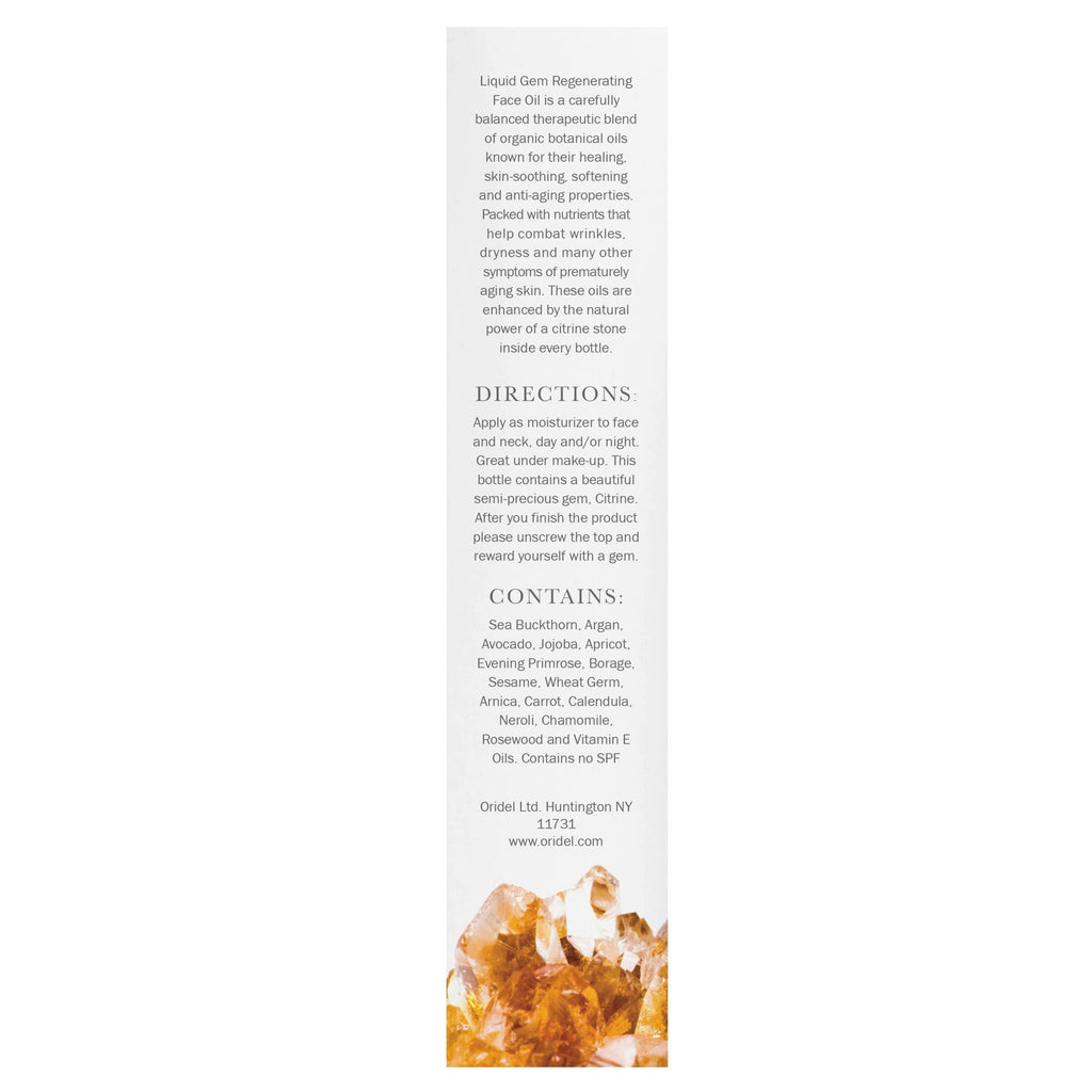 Liquid Gem Regenerating Face Oil - 100% Natural Organic Skincare with Citrine Stone, Argan and Sea Buckthorn, 1 Ounce Bottle U988298