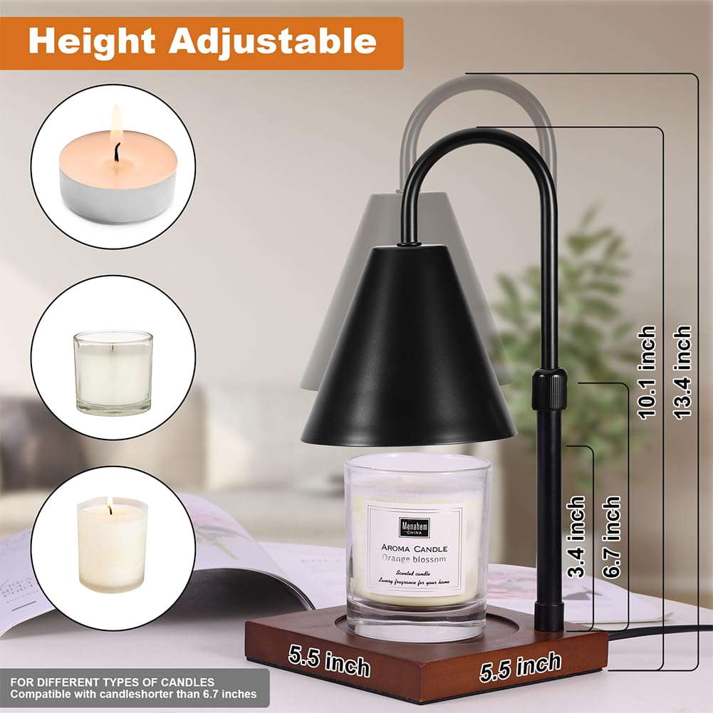 Candle Warmer Lamp with Timer, Adjustable Height Dimmable, 2 Bulbs K6716