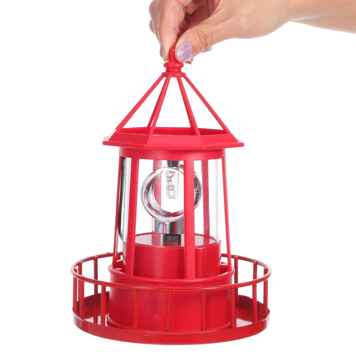 Solar Powered Rotating Lighthouse Garden Light Outdoor Waterproof Resin Iron Red N713928
