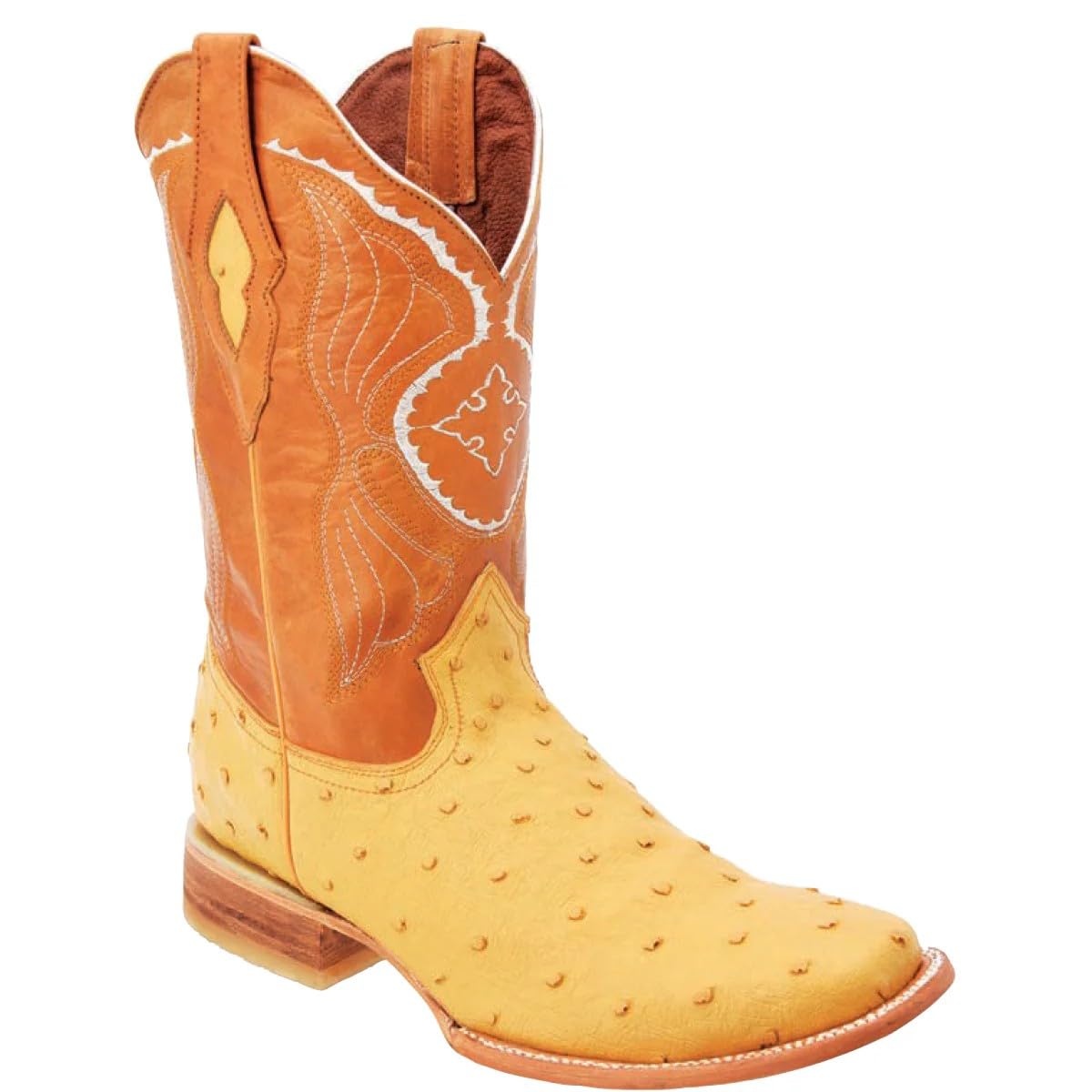Genuine Leather Ostrich Print Square Toe Western Boots J70424