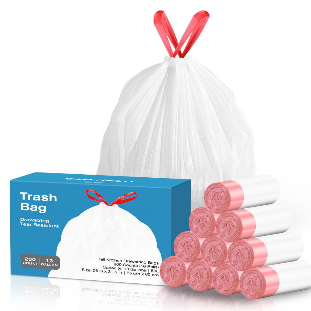 13.2 Gallon Tall Kitchen Drawstring Trash Bags, 200 Count Unscented Leak Proof A919484