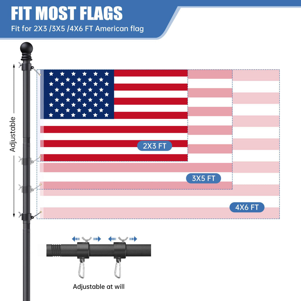 6FT Heavy Duty Tangle Free Steel Flag Pole Kit with 3x5 USA Flag W436