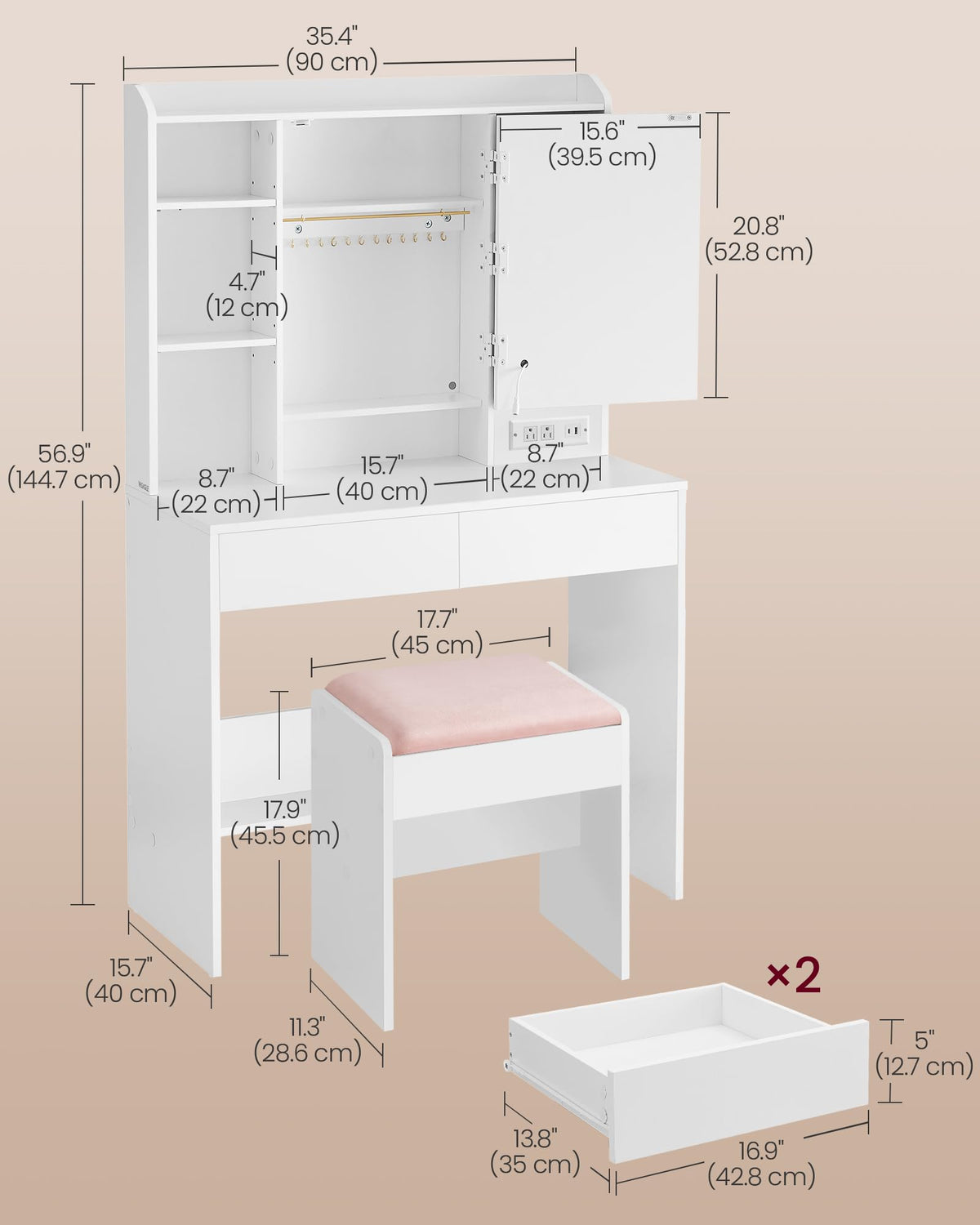 Vanity Desk with Mirror and Lights N312