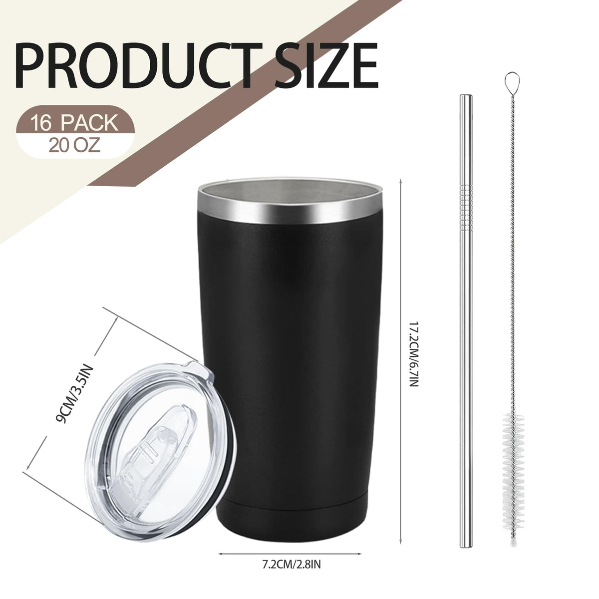 16 Pack Stainless Steel Insulated Tumbler 20oz Black X343785