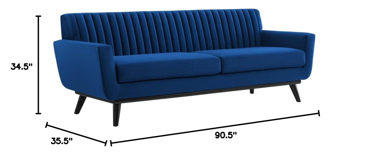Navy Channel Tufted Performance Velvet Sofa B266