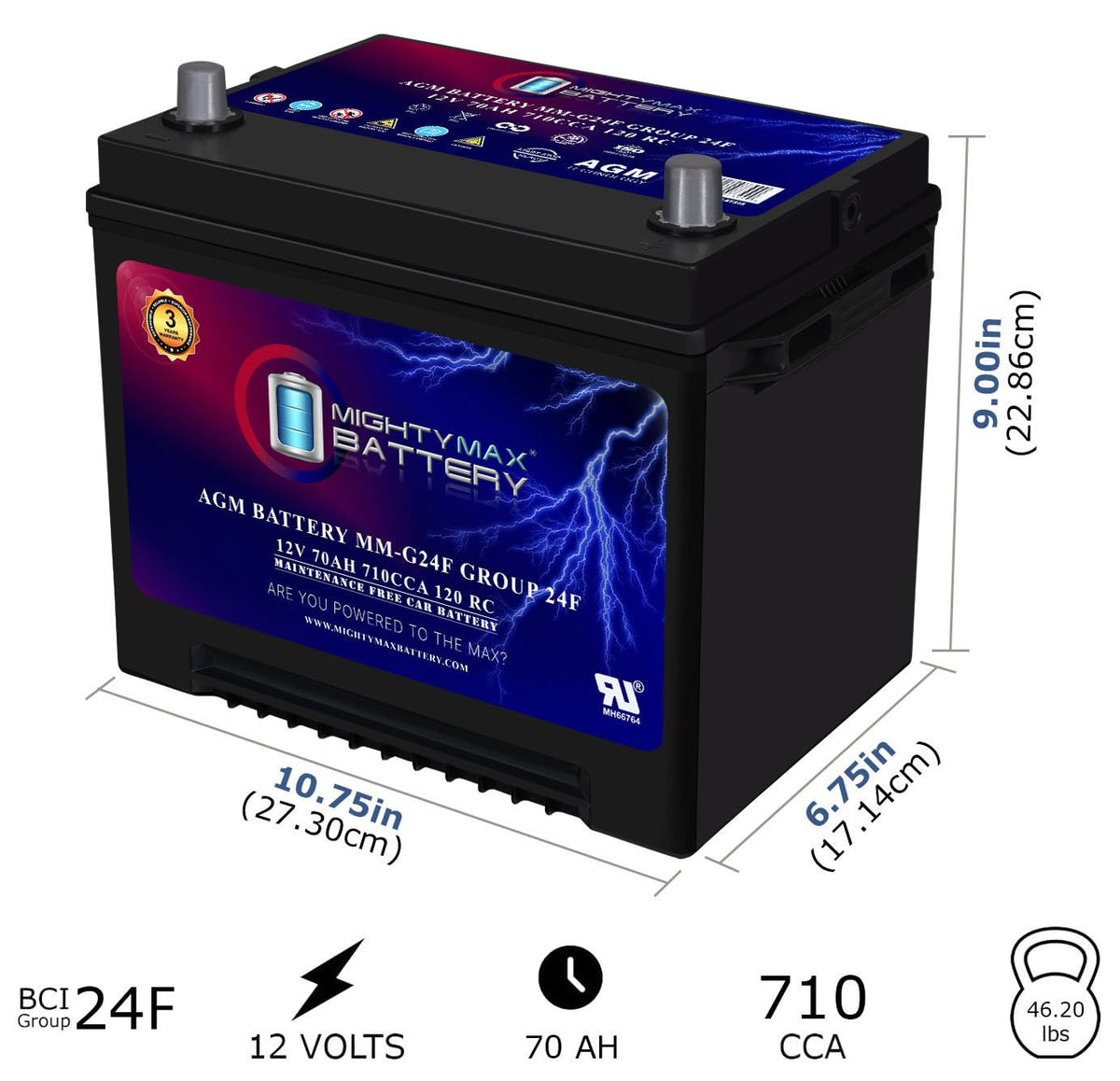 12V 70Ah AGM Replacement Battery M86475