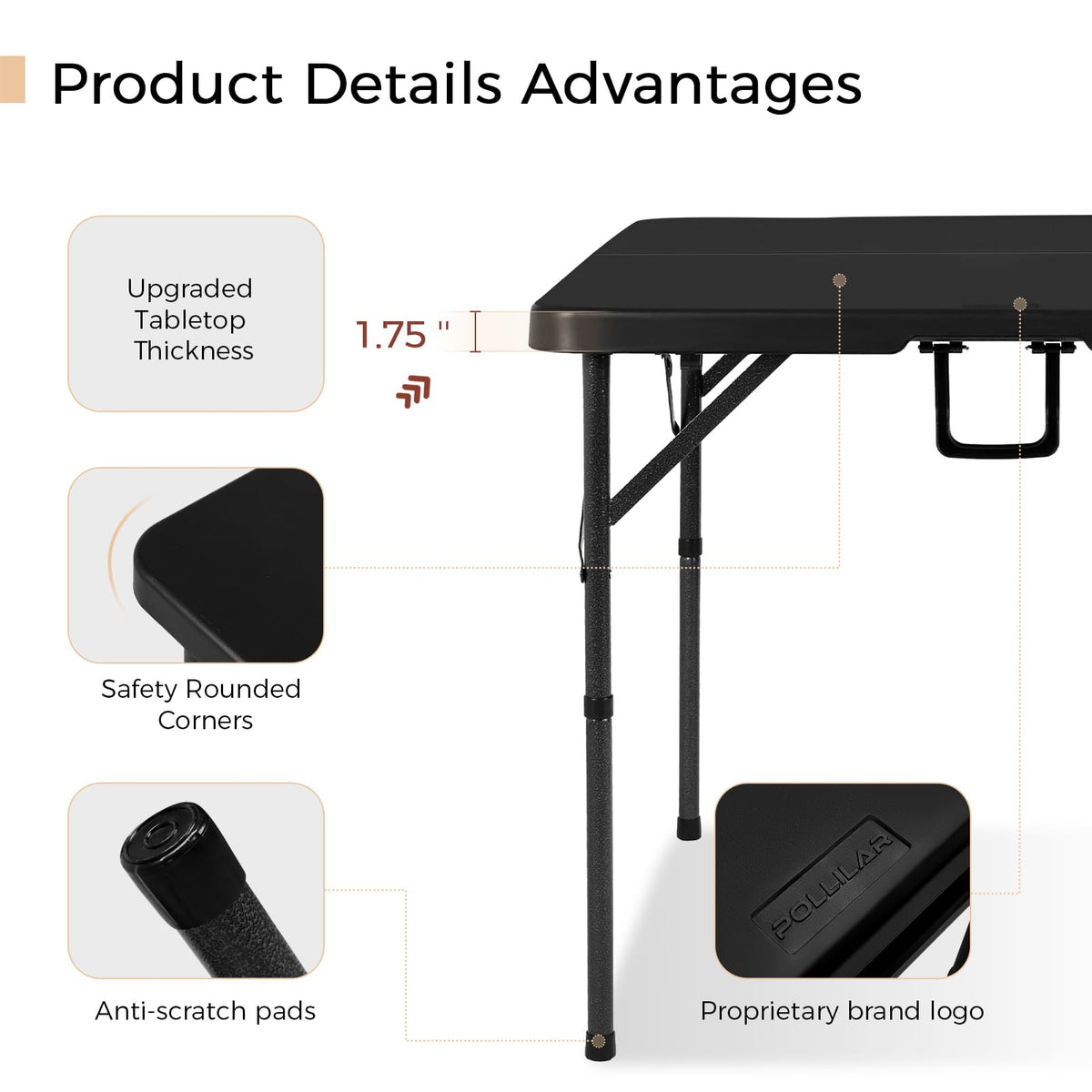 34" Black Folding Card Table W889