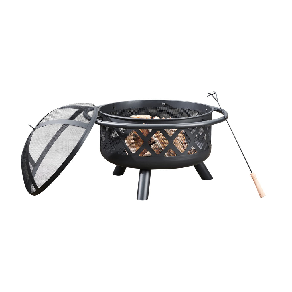 Round Steel 30 Inch Black Wood Burning Fire Pit D137858