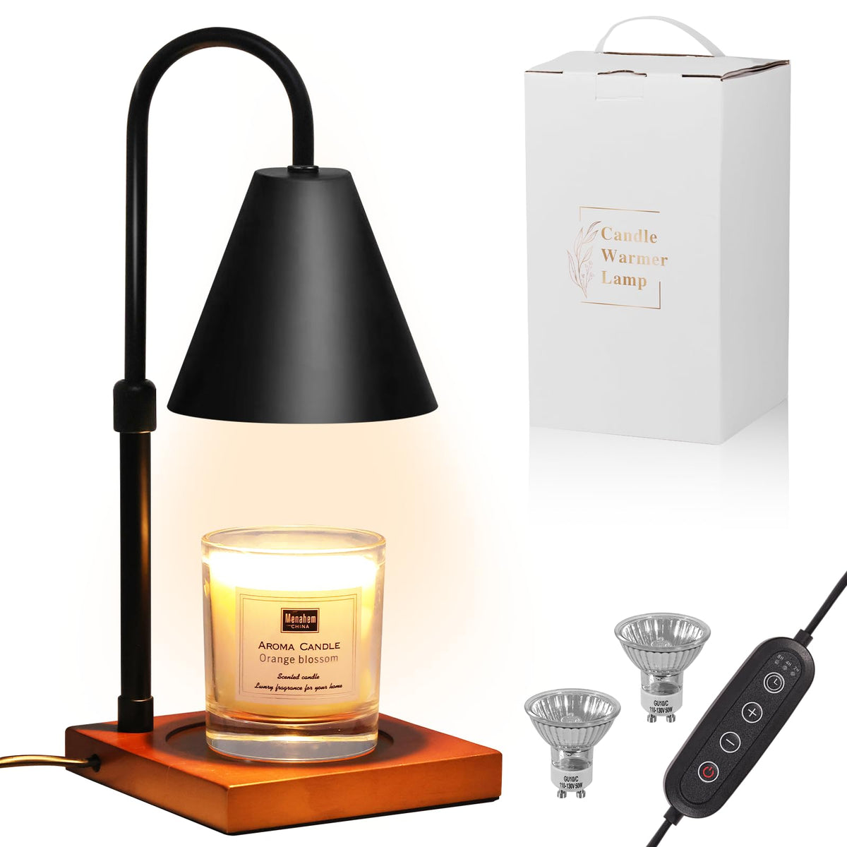 Candle Warmer Lamp with Timer, Adjustable Height Dimmable, 2 Bulbs K6716