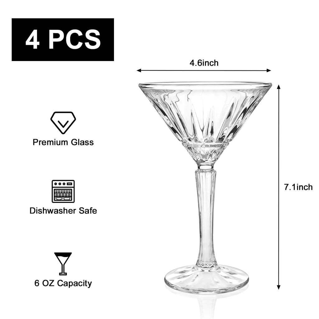 Set of 4 6oz Crystal Stemmed Martini Glasses U16887