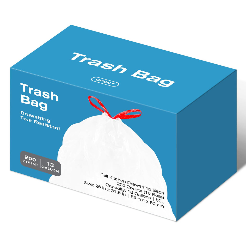 13.2 Gallon Tall Kitchen Drawstring Trash Bags, 200 Count Unscented Leak Proof A919484