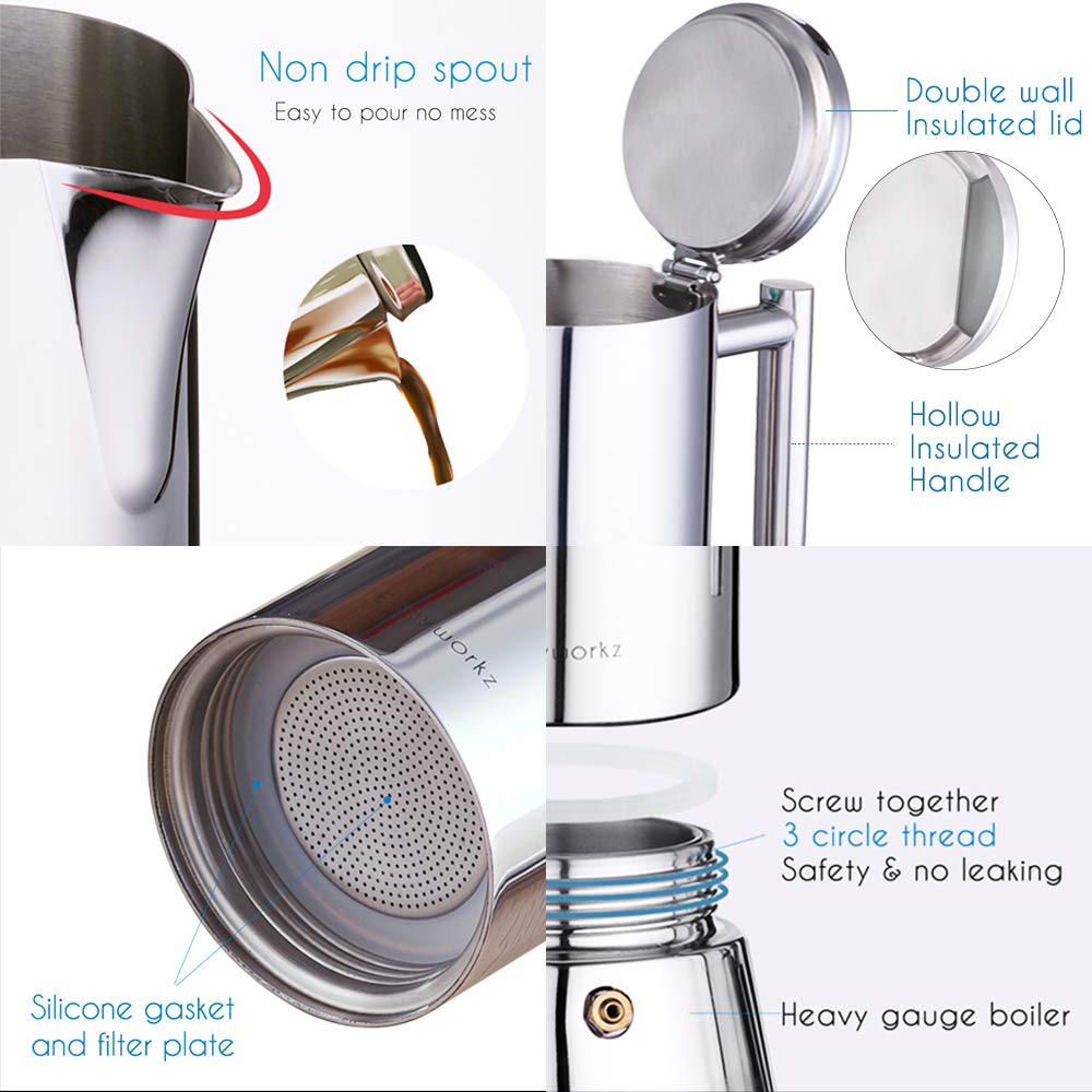 Stainless Steel Stovetop Espresso Maker 12 Cup 17.5 oz Moka Pot R188802