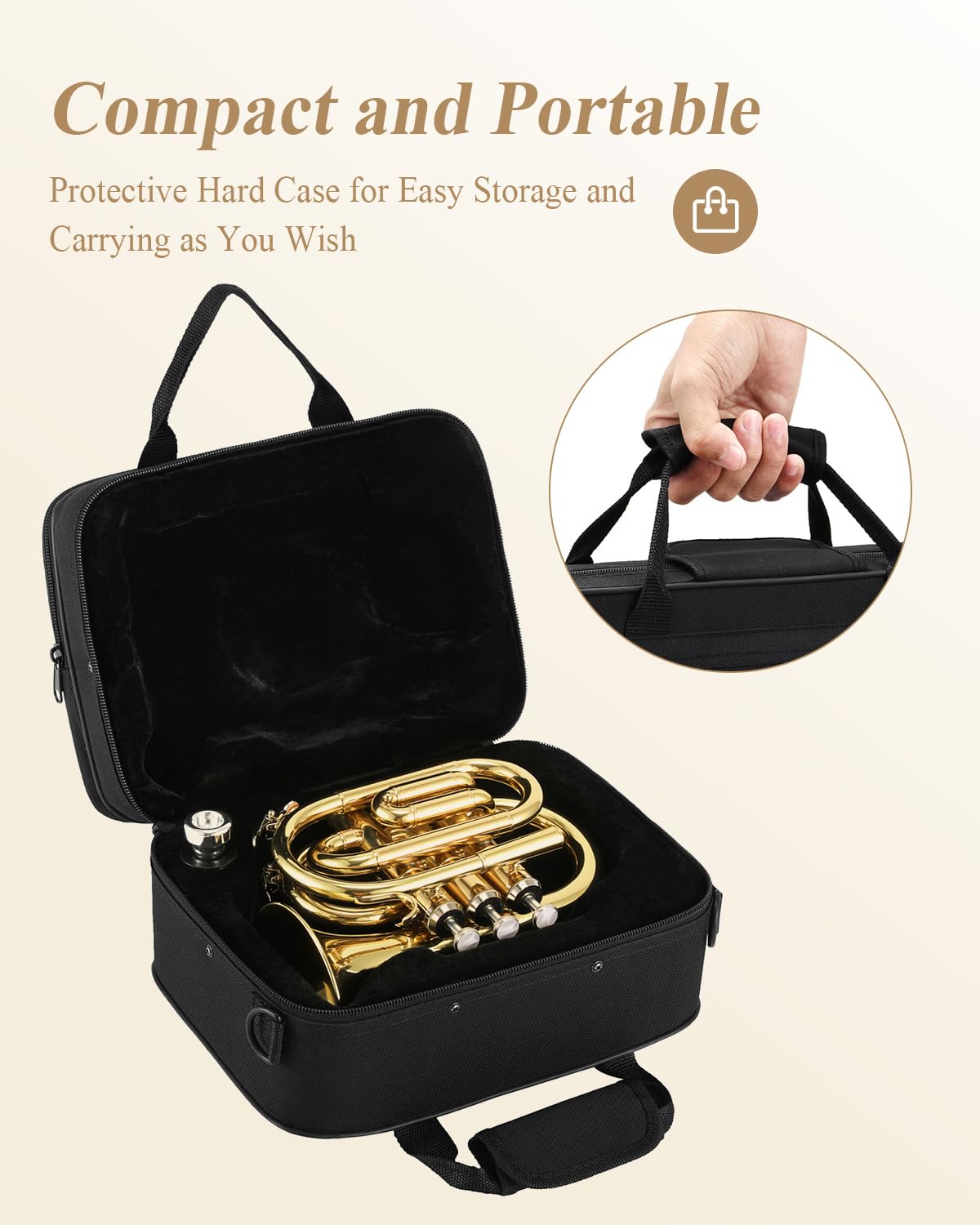 Bb Pocket Trumpet Brass Golden with Case X964
