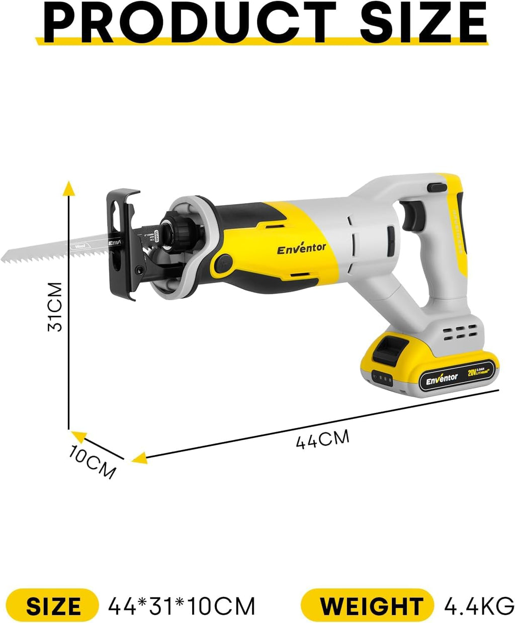 Reciprocating Saw with Brushless Motor, 20V, 2 x 2.0 Ah Batteries J486792