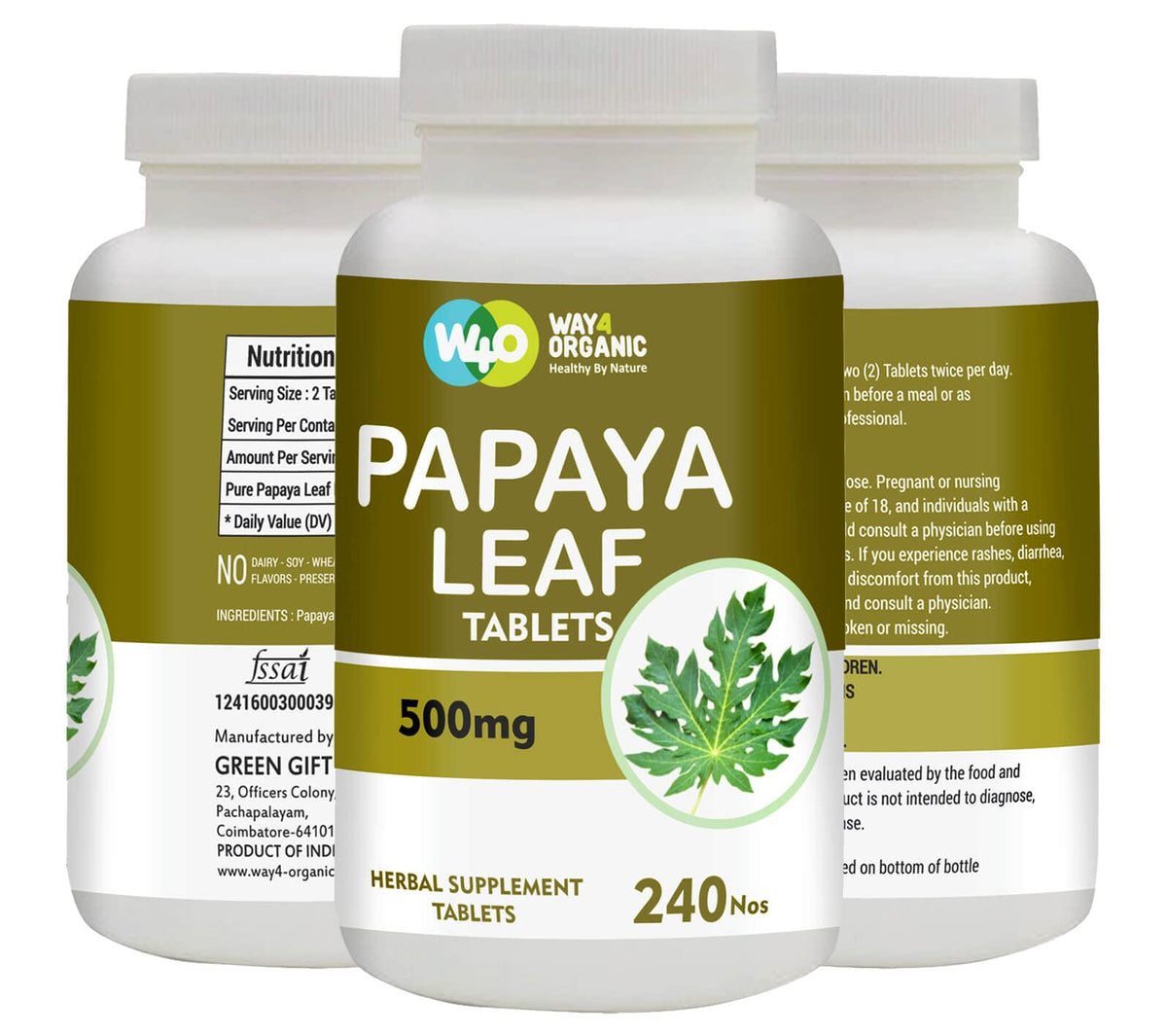 Papaya Leaf Extract 500 mg 240 Capsules M19415
