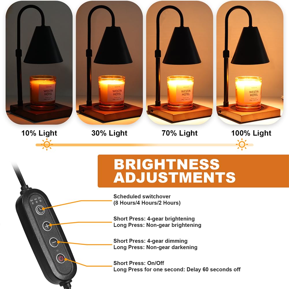 Candle Warmer Lamp with Timer, Adjustable Height Dimmable, 2 Bulbs K6716