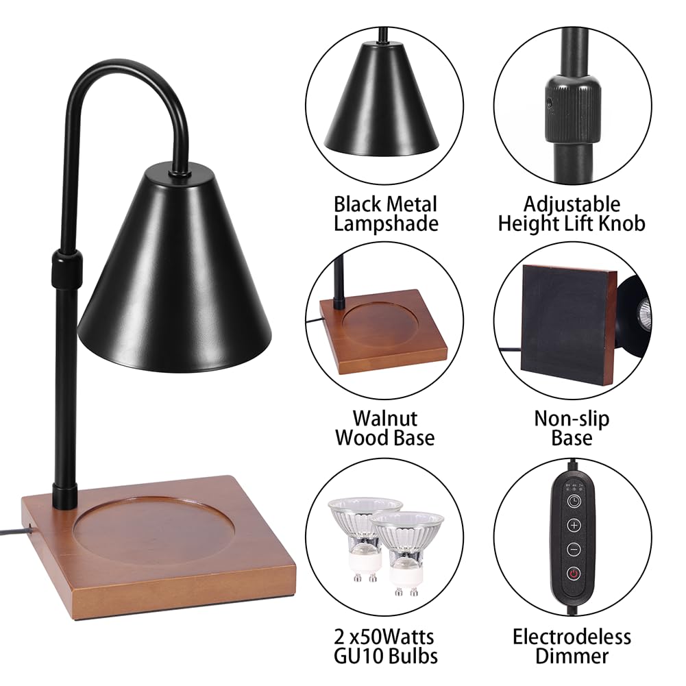 Candle Warmer Lamp with Timer, Adjustable Height Dimmable, 2 Bulbs K6716