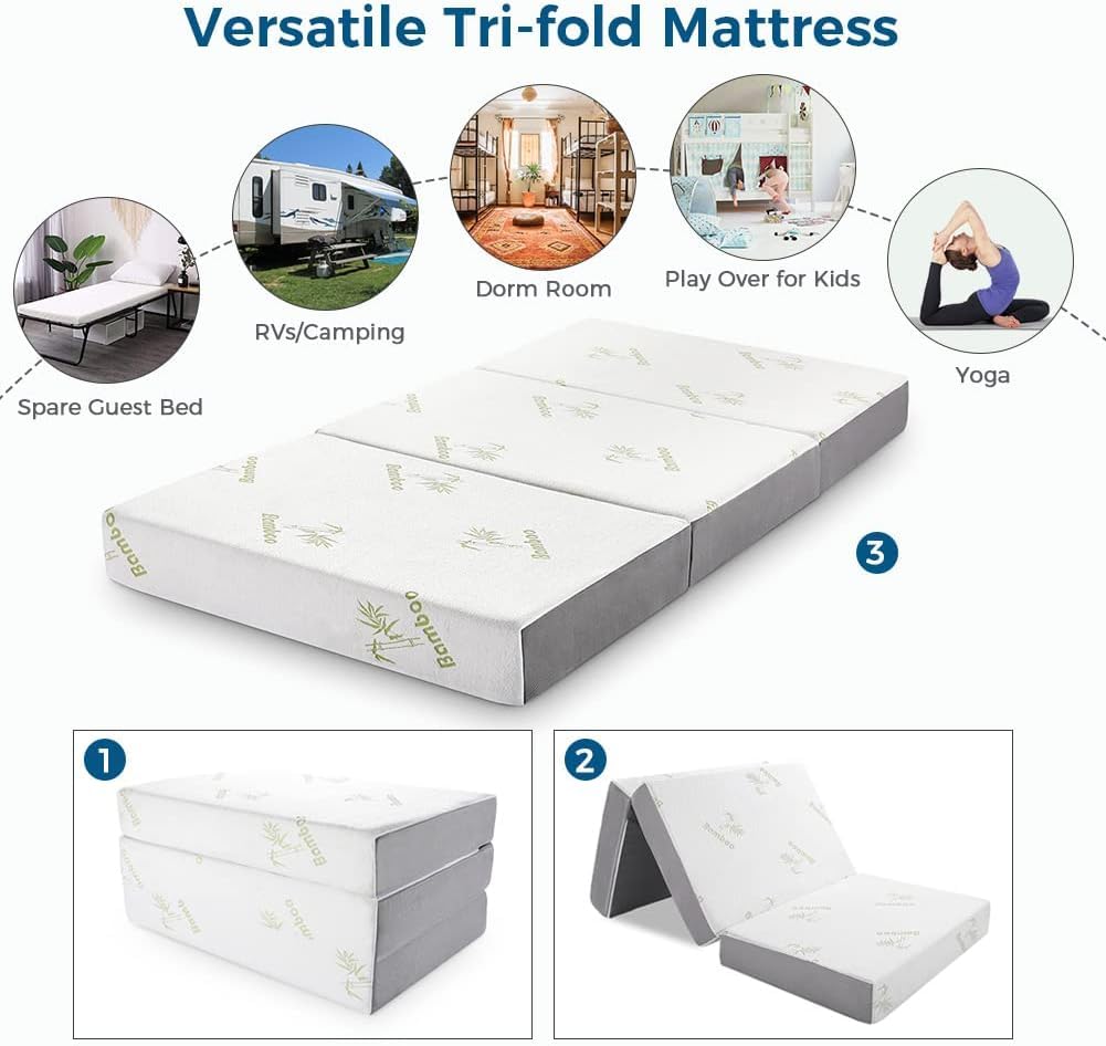 6 Inch Trifold Memory Foam Queen Mattress Q13052