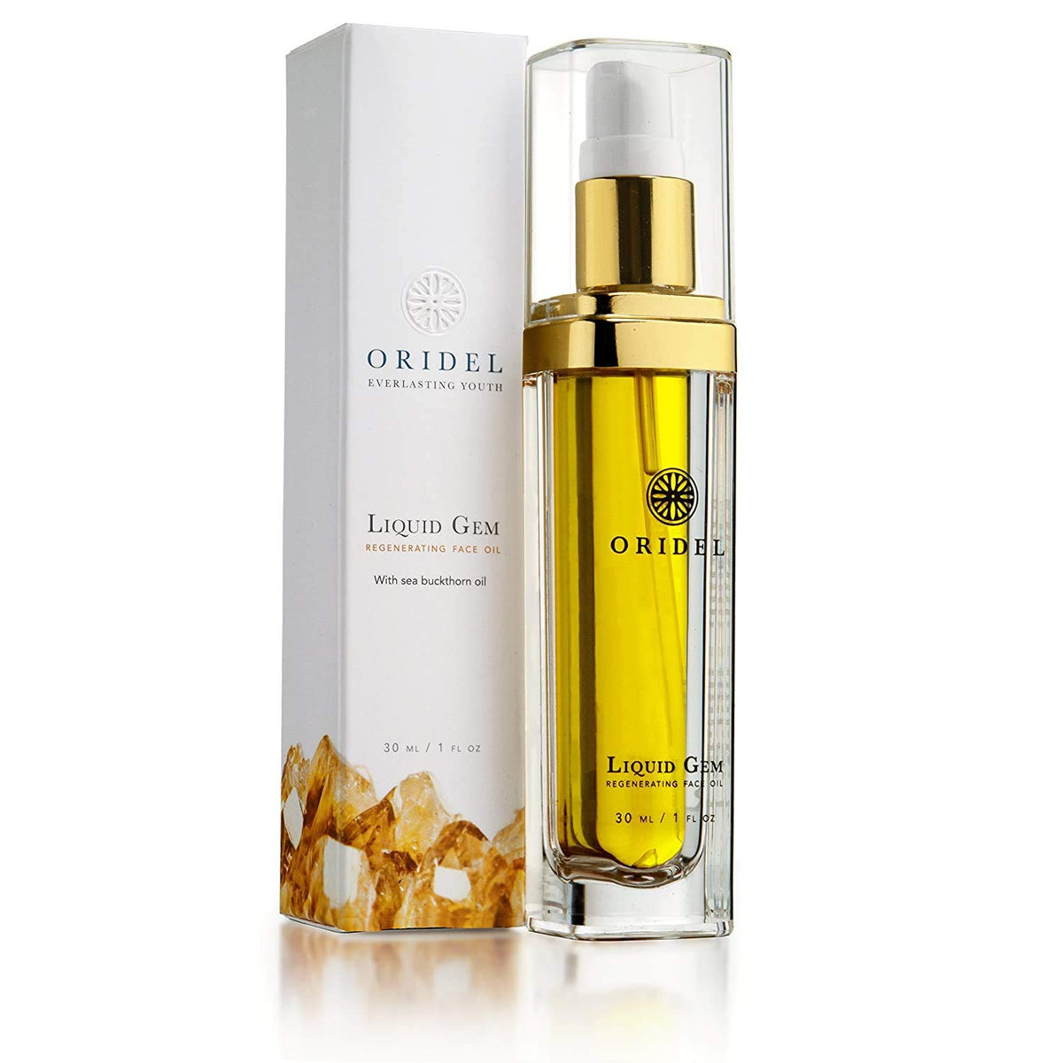 Liquid Gem Regenerating Face Oil - 100% Natural Organic Skincare with Citrine Stone, Argan and Sea Buckthorn, 1 Ounce Bottle U988298
