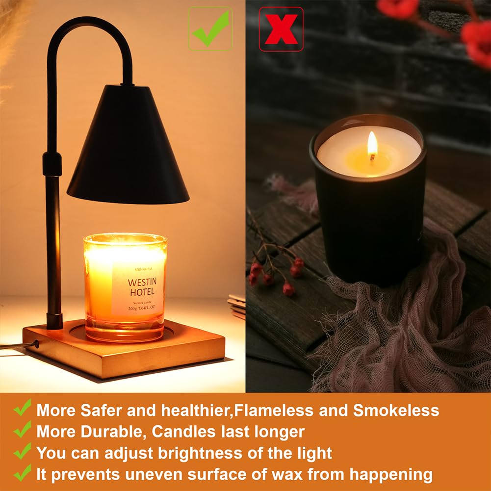 Candle Warmer Lamp with Timer, Adjustable Height Dimmable, 2 Bulbs K6716