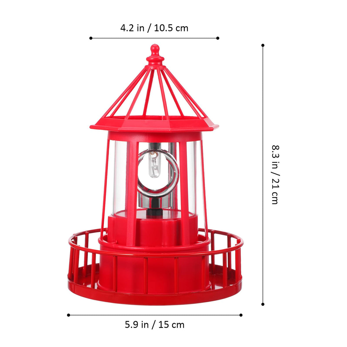 Solar Powered Rotating Lighthouse Garden Light Outdoor Waterproof Resin Iron Red N713928