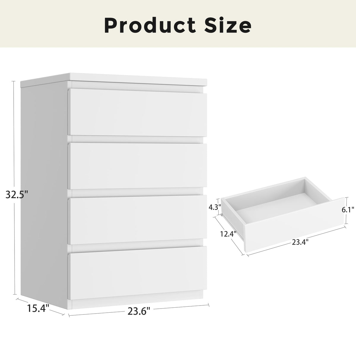 White 4 Drawer Wood Dresser T35717