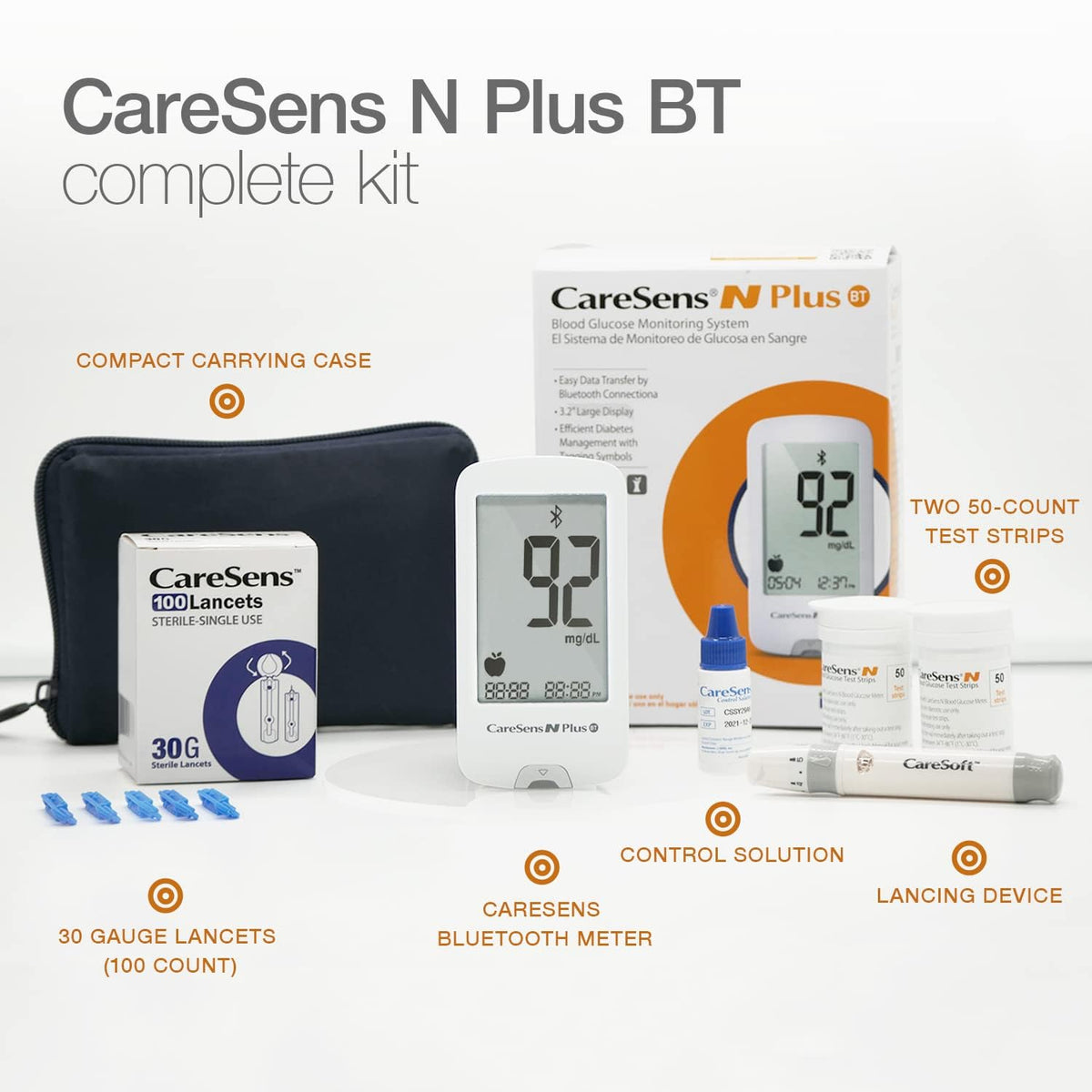 Bluetooth Blood Glucose Monitor Kit with 100 Test Strips and 100 Lancets G903