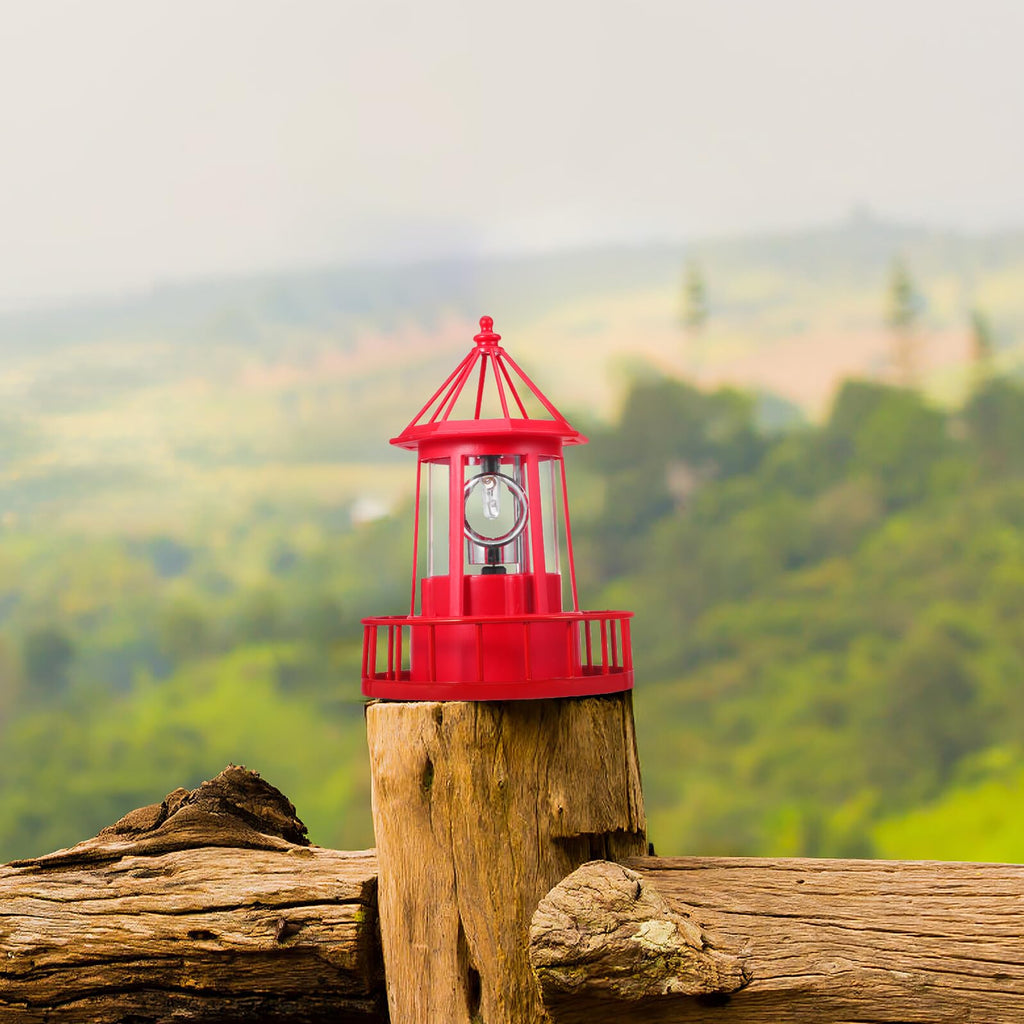 Solar Powered Rotating Lighthouse Garden Light Outdoor Waterproof Resin Iron Red N713928