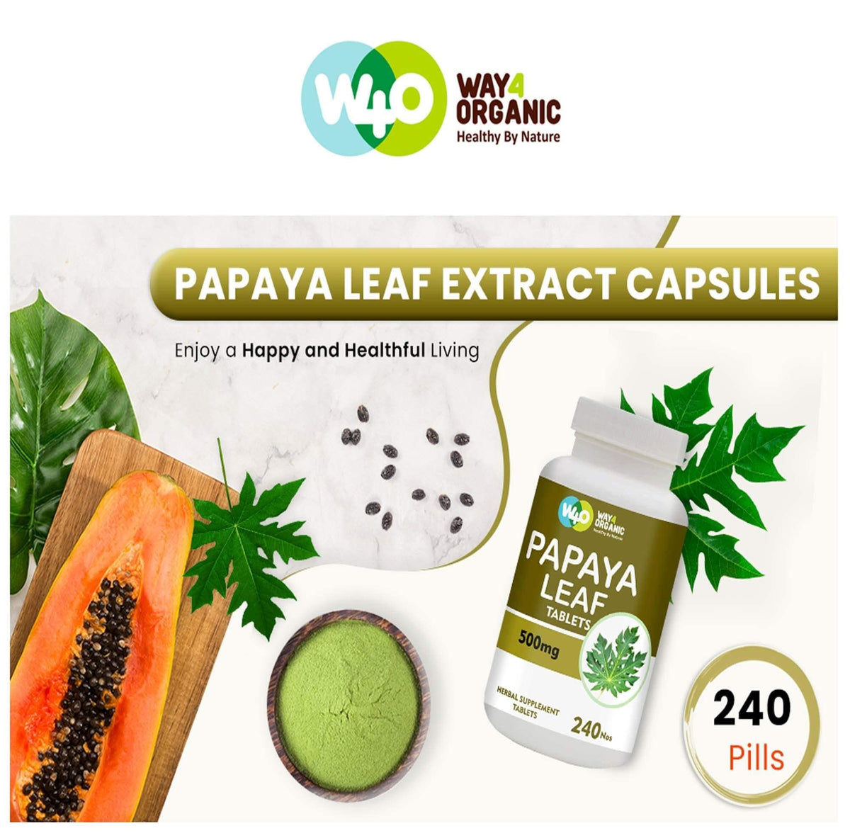 Papaya Leaf Extract 500 mg 240 Capsules M19415