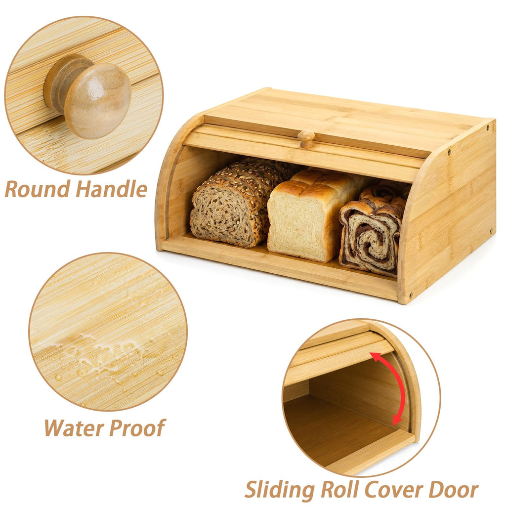 Large Natural Bamboo Roll Top Bread Box X83220