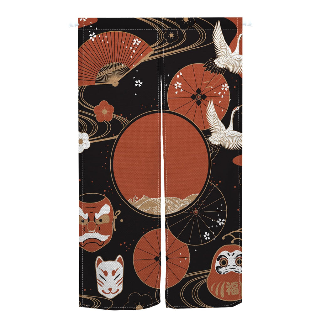 Japanese Noren Doorway Curtain Red Fan Painted Tapestry 33.5"x 70.9" O73643