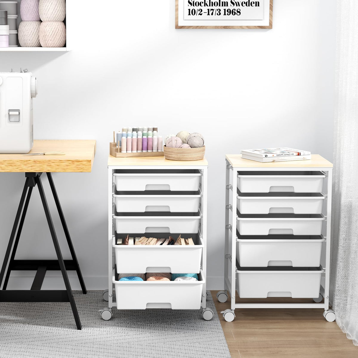 Rolling Cart with 5 Drawers Bright White S67102