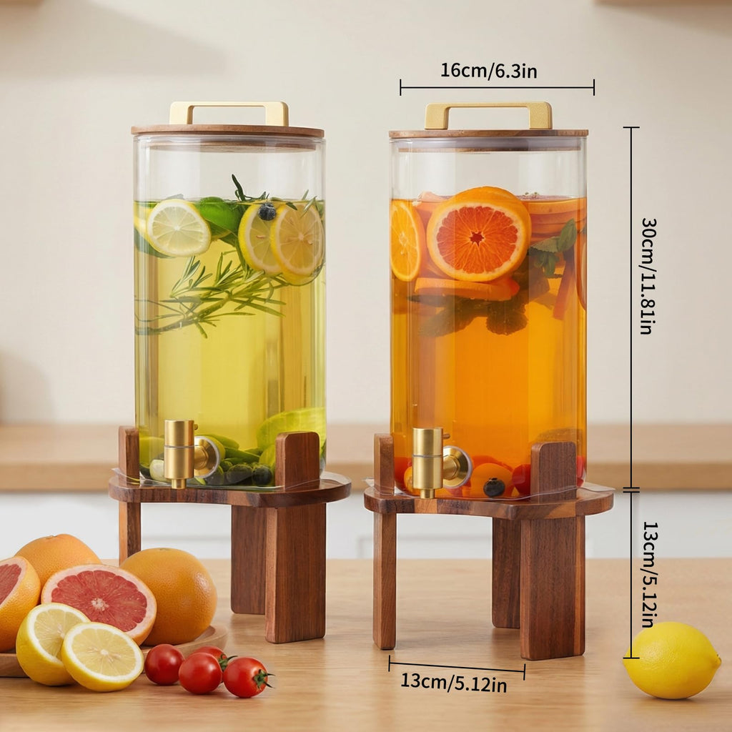 2 PCS 1.5 Gallon Glass Drink Dispenser with Wood Stand and Spigot T452