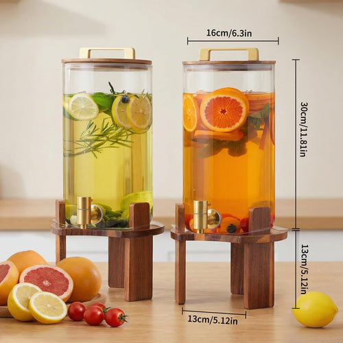 2 PCS 1.5 Gallon Glass Drink Dispenser with Wood Stand and Spigot T452