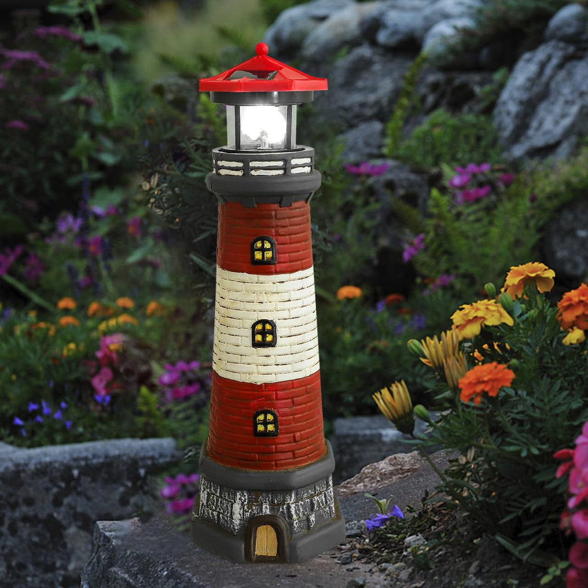 Solar Powered Lighthouse Statue Garden Decor L63819