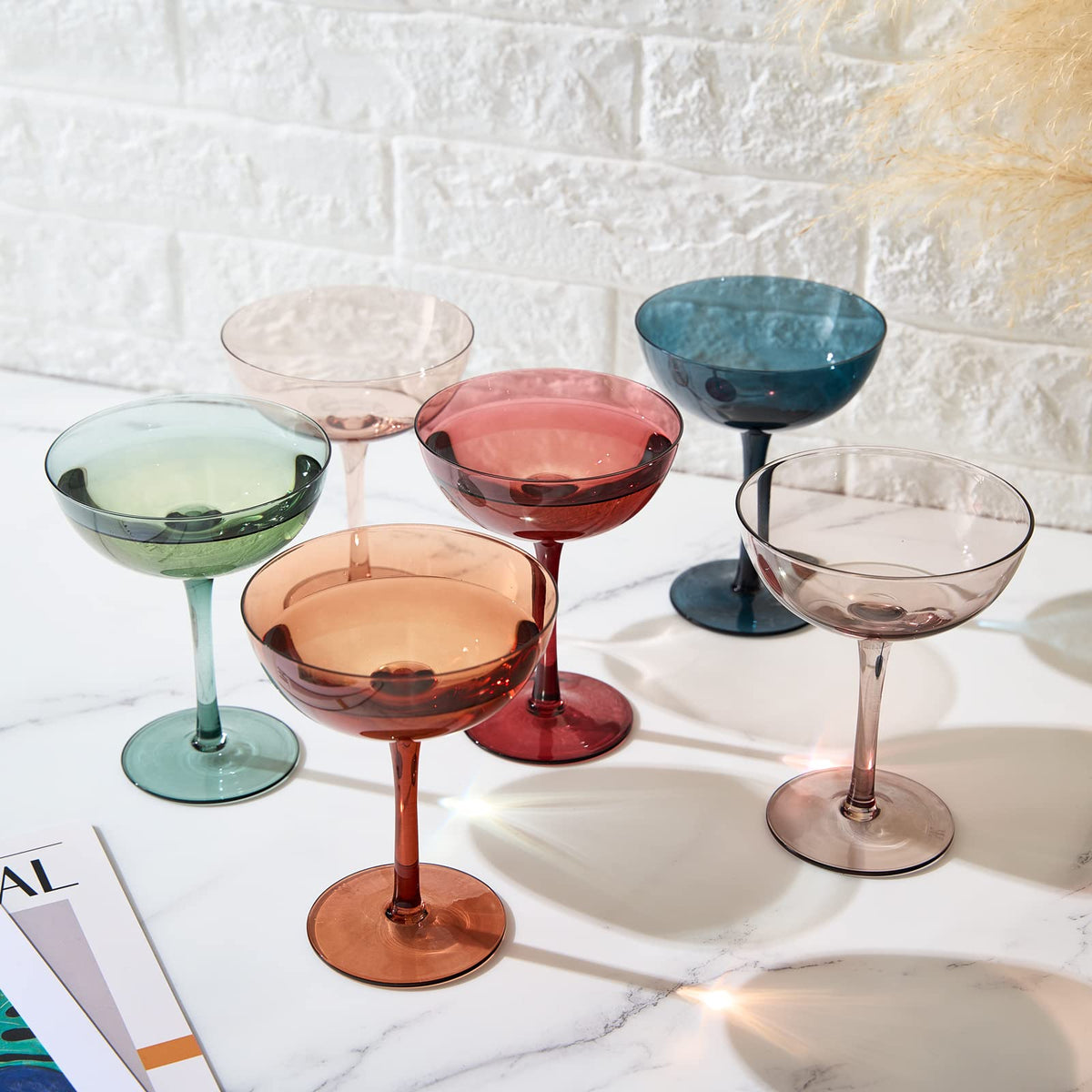 Colored Crystal Coupe Glasses Set of 6 T860469
